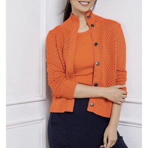 T By Talbots Womens XL Orange Open Weave Cotton Snap Front Cardigan Sweater Snap